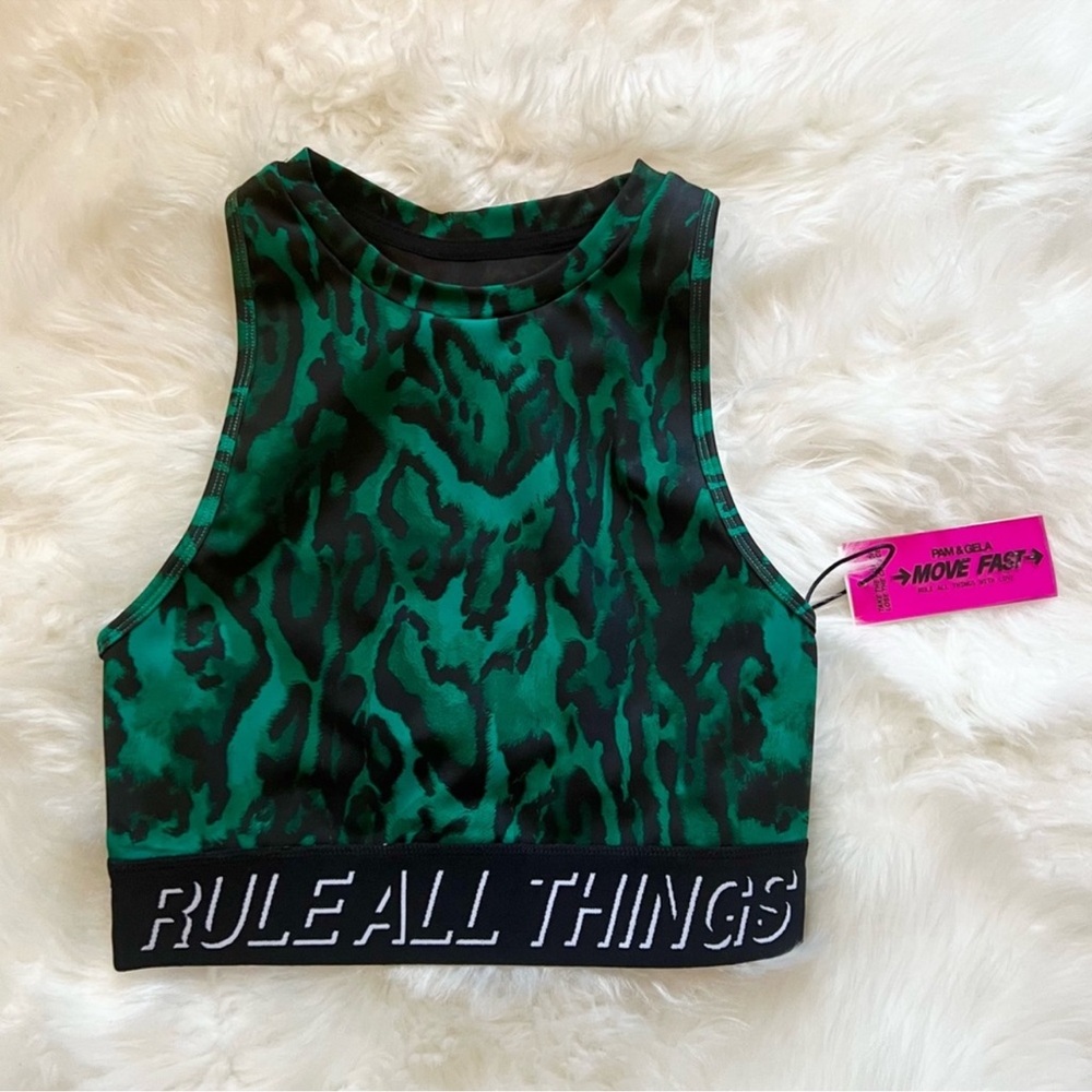 New! PAM & GELA Ocelot Animal Print Cut Out Sports Top Bra - Picture 4 of 8